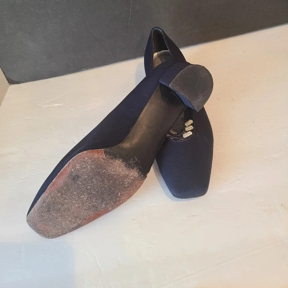 Vintage Stuart Weitzman shoes women's block heel dark blue size 7,5 (9in.inside)